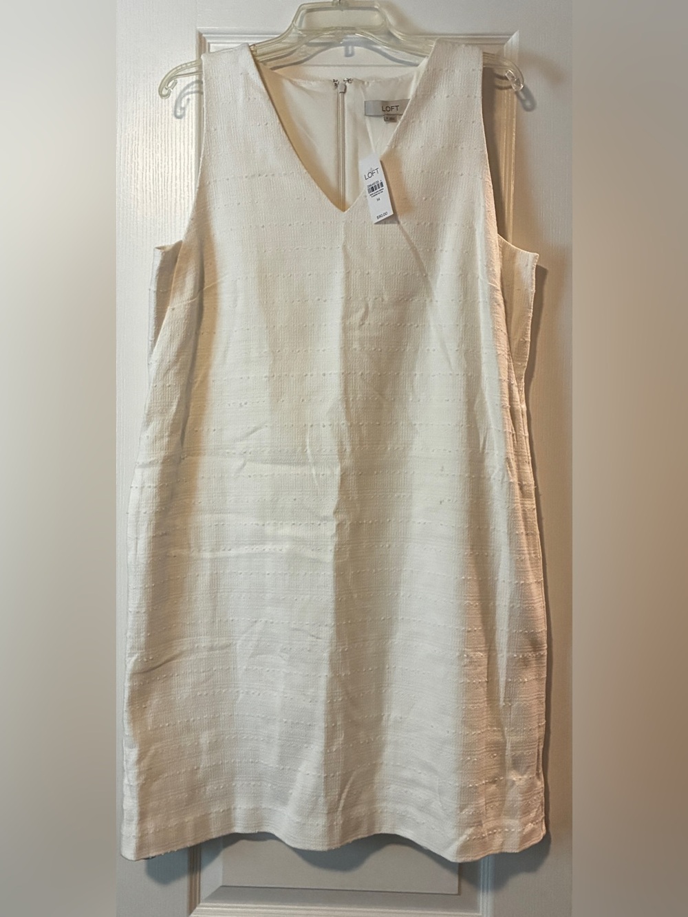 LOFT Ivory Textured V-Neck Shift Dress